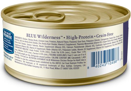 Show full view: Blue Buffalo Wilderness Chicken High-Protein Grain-Free Pate Adult Wet Cat Food, 3-oz, case of 24 slide 3 of 12