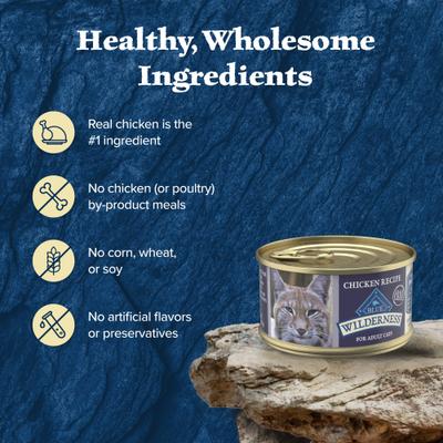 Show full view: Blue Buffalo Wilderness Chicken High-Protein Grain-Free Pate Adult Wet Cat Food, 3-oz, case of 24 slide 7 of 12