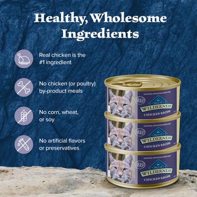 Show full view: Blue Buffalo Wilderness Chicken High-Protein Grain-Free Pate Adult Wet Cat Food, 5.5-oz, case of 24 slide 7 of 12