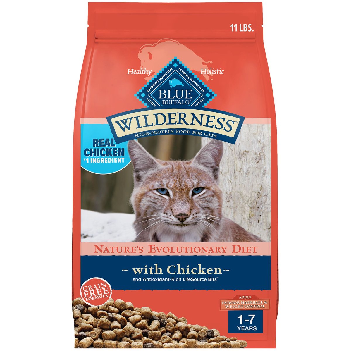 Blue Buffalo Wilderness Chicken High-Protein Weight & Hairball Control Grain-Free Adult Dry Cat Food, 22-lb bundle