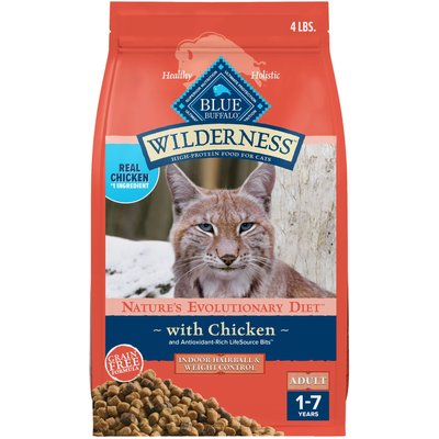 Blue Buffalo Blue Buffalo Wilderness Chicken High-Protein Weight & Hairball Control Grain-Free Adult Dry Cat Food, 4-lb bag