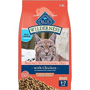 Blue Buffalo Wilderness Chicken High-Protein Weight & Hairball Control Grain-Free Adult Dry Cat Food, 5-lb bag