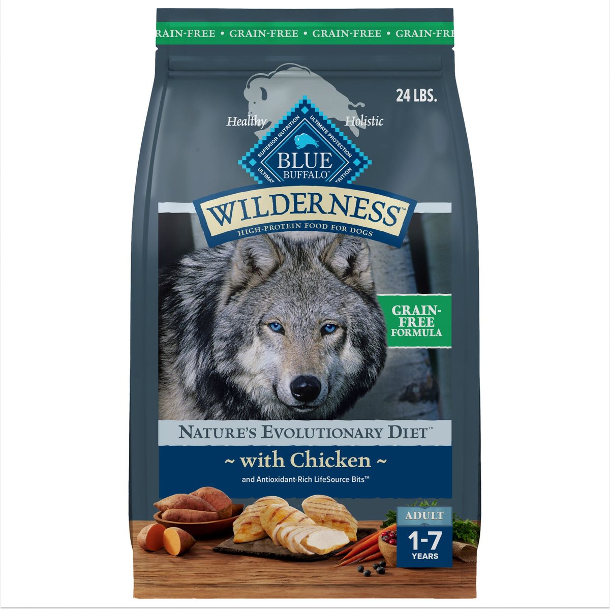 Blue Buffalo Wilderness Chicken Recipe Adult High-Protein Grain-Free Dry Dog Food