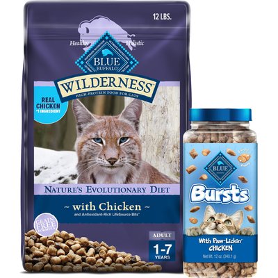 Blue Buffalo Blue Buffalo Wilderness Chicken Recipe Grain-Free Dry Food + Bursts with Paw-Licken Chicken Cat Treats