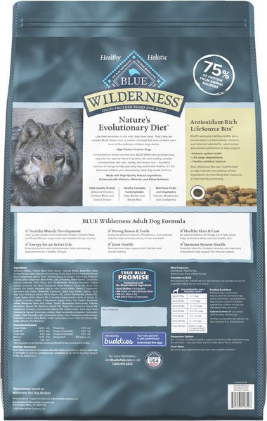 Show full view: Blue Buffalo Wilderness Chicken Recipe High-Protein Adult Dry Dog Food, 24-lb bag, bundle of 2 slide 4 of 12