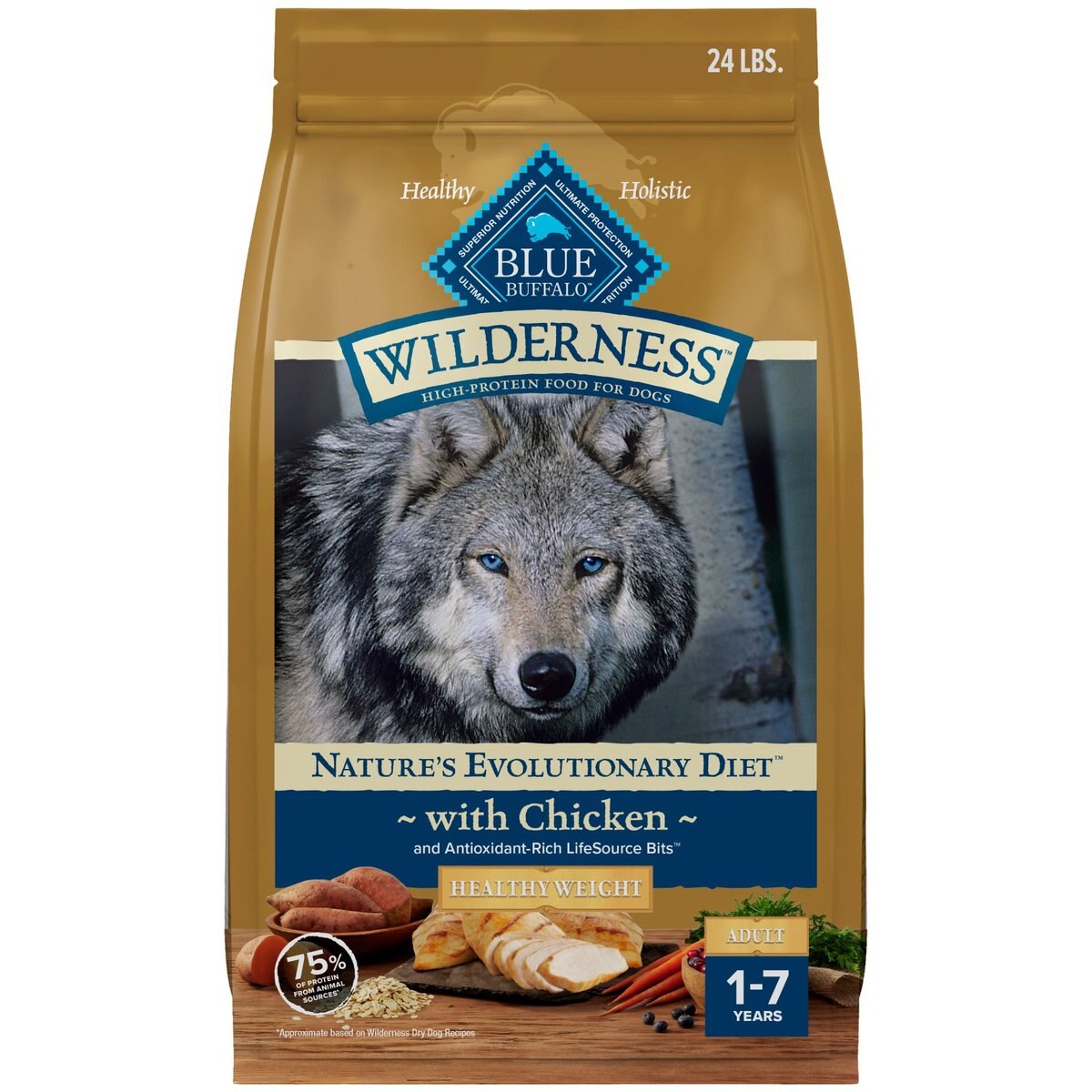Blue Buffalo Wilderness Chicken Recipe High-Protein Healthy Weight Adult Dry Dog Food, 24-lb bag