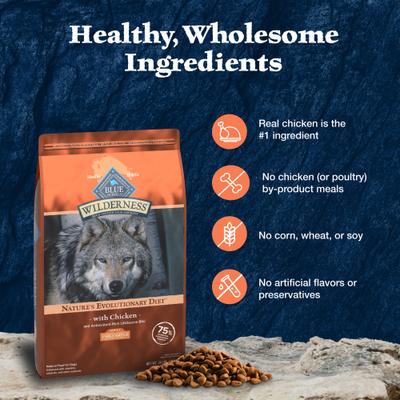 Show full view: Blue Buffalo Wilderness Chicken Recipe High-Protein Large Breed Adult Dry Dog Food, 28-lb bag slide 7 of 12