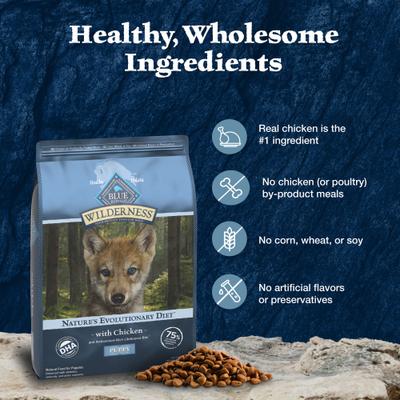 Show full view: Blue Buffalo Wilderness Chicken Recipe High-Protein Puppy Dry Dog Food, 24-lb bag slide 7 of 12