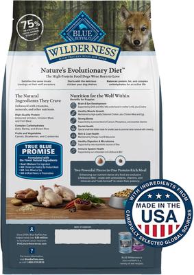 Show full view: Blue Buffalo Wilderness Chicken Recipe High-Protein Puppy Dry Dog Food, 4.5-lb bag slide 3 of 12
