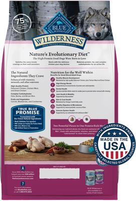 Show full view: Blue Buffalo Wilderness Chicken Recipe High-Protein Small Breed Adult Dry Dog Food, 4.5-lb bag slide 3 of 12