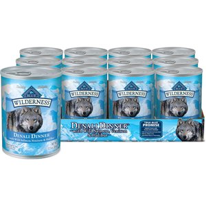 Blue Buffalo Wilderness Denali Dinner High-Protein & Grain-Free Wild Salmon, Venison & Halibut Wet Dog Food, 12.5-oz can, 12 count