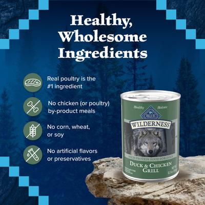 Show full view: Blue Buffalo Wilderness Duck & Chicken Grill Grain-Free Canned Dog Food, 12.5-oz, case of 12 slide 7 of 12