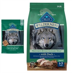 Blue Buffalo Wilderness Duck Dry Food + Trail Treats Duck Biscuits Dog Treats