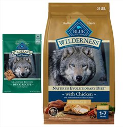 Blue Buffalo Wilderness Healthy Weight Chicken Dry Food + Trail Treats Duck Biscuits Dog Treats
