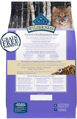 Show full view: Blue Buffalo Wilderness High Protein Natural Grain-Free Chicken Kitten Dry Cat Food, 4-lb bag slide 3 of 12