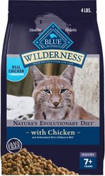 Blue Buffalo Wilderness High Protein Natural Grain-Free Chicken Mature Dry Cat Food, 4-lb bag