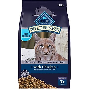 Blue Buffalo Wilderness High Protein Natural Grain-Free Chicken Mature Dry Cat Food, 4-lb bag