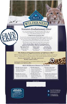 Show full view: Blue Buffalo Wilderness High Protein Natural Grain-Free Chicken Mature Dry Cat Food, 4-lb bag slide 3 of 12