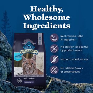 Blue Buffalo Wilderness High Protein Natural Grain-Free Chicken Mature Dry Cat Food, 4-lb bag