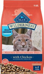 Blue Buffalo Wilderness Indoor Hairball & Weight Control Chicken Recipe Grain-Free Dry Cat Food, 11-lb bag + Blue Buffalo Bursts with Savory Seafood Cat Treats, 12-oz tub slide 2 of 7