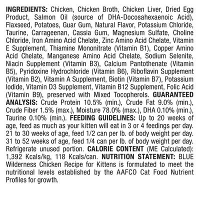 Show full view: Blue Buffalo Wilderness Kitten Chicken Grain-Free Canned Cat Food, 3-oz, case of 24 slide 4 of 10