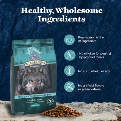 Show full view: Blue Buffalo Wilderness Large Breed Adult High Protein Natural Salmon & Wholesome Grains Dry Dog Food, 28-lb bag slide 7 of 12