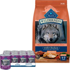 Blue Buffalo Wilderness Large Breed Chicken Adult Dry Dog Food + Beef & Chicken Grill Canned Dog Food