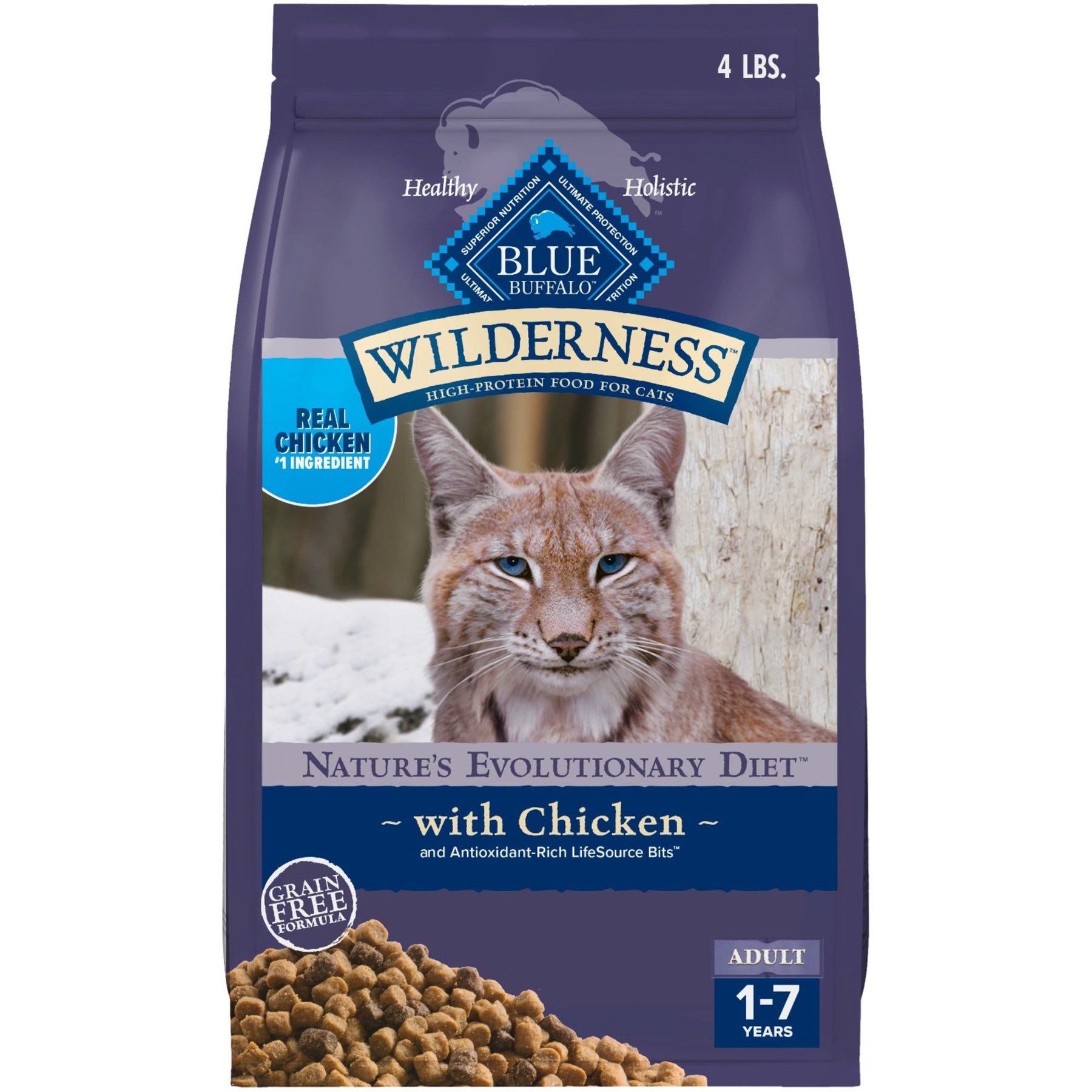 Blue Buffalo Wilderness Natures Evolutionary Diet Chicken High-Protein Grain-Free Adult Dry Cat Food, 4-lb bag