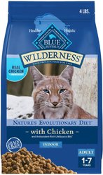 Blue Buffalo Wilderness Natures Evolutionary Diet Chicken High-Protein Grain-Free Adult Indoor Dry Cat Food, 4-lb bag