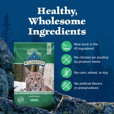 Show full view: Blue Buffalo Wilderness Natures Evolutionary Diet Duck High-Protein Grain-Free Adult Dry Cat Food, 11-lb bag slide 7 of 12