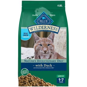 Blue Buffalo Wilderness Natures Evolutionary Diet Duck High-Protein Grain-Free Adult Dry Cat Food, 4-lb bag