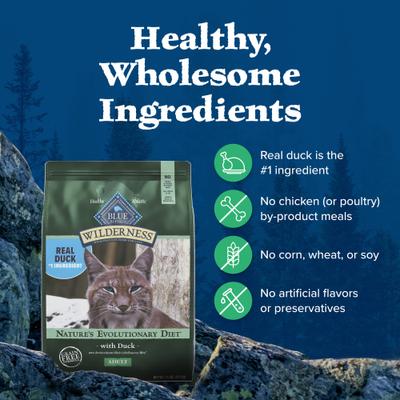 Show full view: Blue Buffalo Wilderness Natures Evolutionary Diet Duck High-Protein Grain-Free Adult Dry Cat Food, 5-lb bag slide 7 of 12