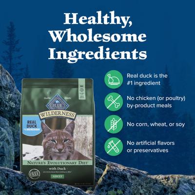 Show full view: Blue Buffalo Wilderness Natures Evolutionary Diet Duck High-Protein Grain-Free Adult Dry Cat Food, 9.5-lb bag slide 7 of 12