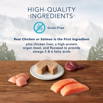 Show full view: Blue Buffalo Wilderness Pate Kitten Variety Pack with Chicken & Salmon Grain-Free Cat Food, 3-oz can, case of 6 slide 6 of 10