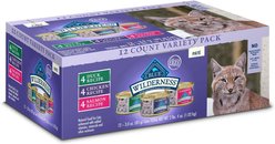 Blue Buffalo Wilderness Pate Variety Pack Duck, Chicken & Salmon Grain-Free Cat Canned Food, 3-oz, case of 12