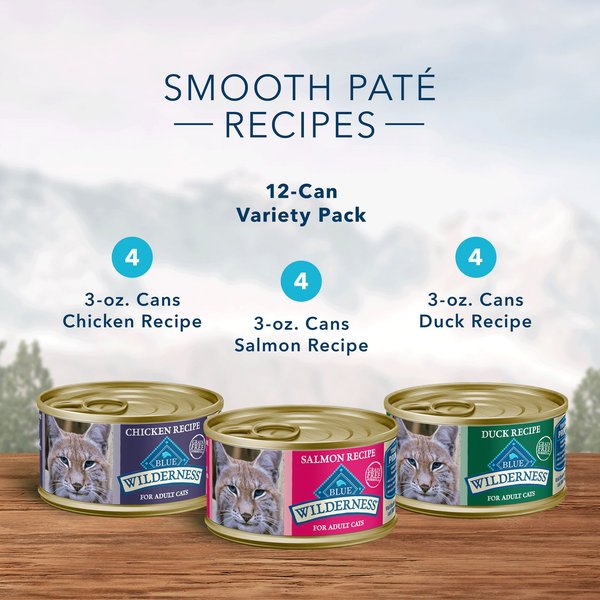 Blue Buffalo Wilderness Pate Variety Pack Duck, Chicken & Salmon Grain-Free Cat Canned Food