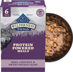 Blue Buffalo Wilderness Protein Powered Meals Beef, Chicken & Sweet Potato High-Protein Grain-Free Wet Dog Food, 9-oz pouch, case of 6