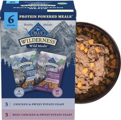 Blue Buffalo Wilderness Protein Powered Meals Chicken & Beef High-Protein Grain-Free Wet Dog Food, 9-oz pouches, case of 6 slide 1 of 9