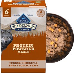Blue Buffalo Wilderness Protein Powered Meals Turkey, Chicken & Sweet Potato High-Protein Wet Dog Food, 9-oz pouch, case of 6 slide 1 of 9