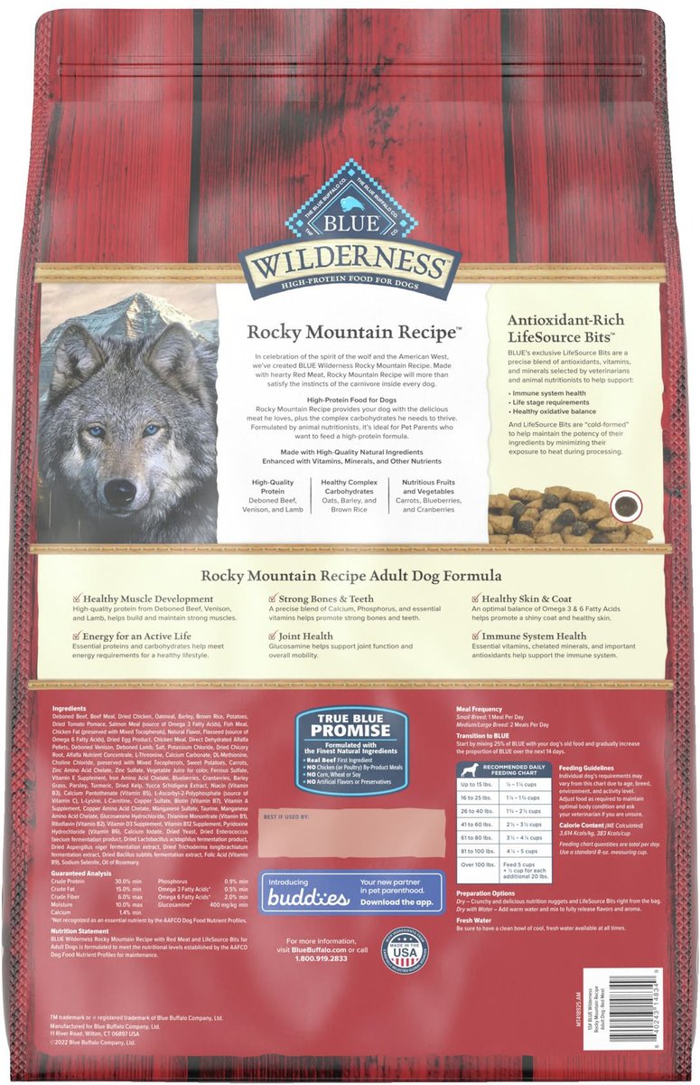 Blue Buffalo Wilderness Red Meat & Grains Rocky Mountain Recipe High-Protein Adult Dry Dog Food