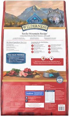 Show full view: Blue Buffalo Wilderness Red Meat & Grains Rocky Mountain Recipe High-Protein Adult Dry Dog Food, 28-lb bag slide 3 of 12