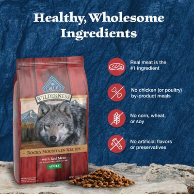 Show full view: Blue Buffalo Wilderness Red Meat & Grains Rocky Mountain Recipe High-Protein Adult Dry Dog Food, 28-lb bag slide 7 of 12