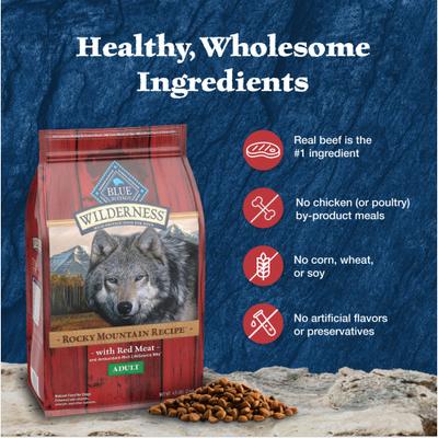 Show full view: Blue Buffalo Wilderness Red Meat & Grains Rocky Mountain Recipe High-Protein Adult Dry Dog Food, 4.5-lb bag slide 7 of 12