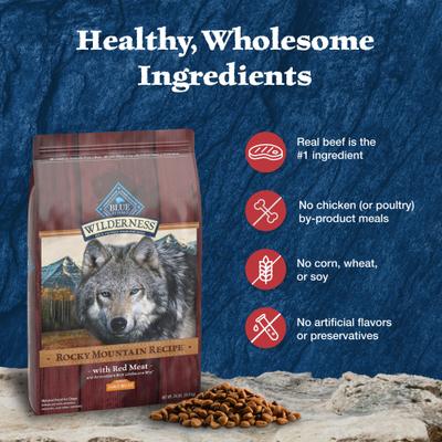 Show full view: Blue Buffalo Wilderness Red Meat & Grains Rocky Mountain Recipe High-Protein Large Breed Adult Dry Dog Food, 28-lb bag slide 6 of 12
