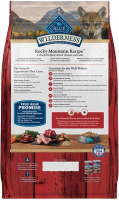 Show full view: Blue Buffalo Wilderness Red Meat & Grains Rocky Mountain Recipe High-Protein Puppy Dry Dog Food, 24-lb bag slide 3 of 12