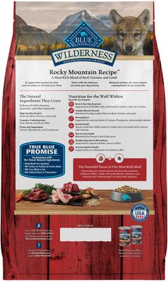 Show full view: Blue Buffalo Wilderness Red Meat & Grains Rocky Mountain Recipe High-Protein Puppy Dry Dog Food, 4.5-lb bag slide 3 of 12