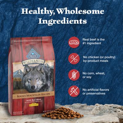 Show full view: Blue Buffalo Wilderness Red Meat Rocky Mountain Recipe High-Protein Healthy Weight Adult Dry Dog Food, 22-lb bag slide 7 of 12