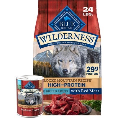 Blue Buffalo Blue Buffalo Wilderness RMR Red Meat Large Breed Dry Food + Rocky Mountain Recipe Red Meat Dinner Canned Dog Food