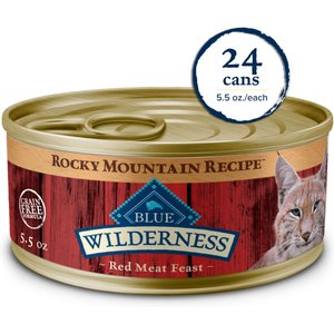 Blue Buffalo Wilderness Rocky Mountain Recipe Adult Red Meat Feast Chicken-Free Grain-Free Pate Wet Cat Food, 5.5-oz can, 24 count