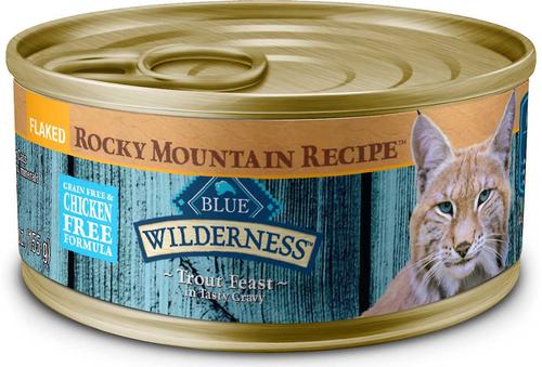 Show full view: Blue Buffalo Wilderness Rocky Mountain Recipe Flaked Red Meat Feast Adult Grain-Free Canned Cat Food, 5.5-oz, case of 24 + Blue Buffalo Wilderness Rocky Mountain Recipe Flaked Trout Feast Adult Grain-Free Canned Cat Food, 5.5-oz, case of 24 slide 5 of 8